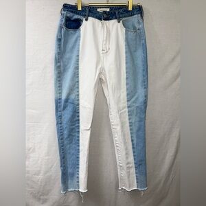 PacSun Two-Tone Straight Leg Jeans in Light Blue and White with Dark Blue Accent